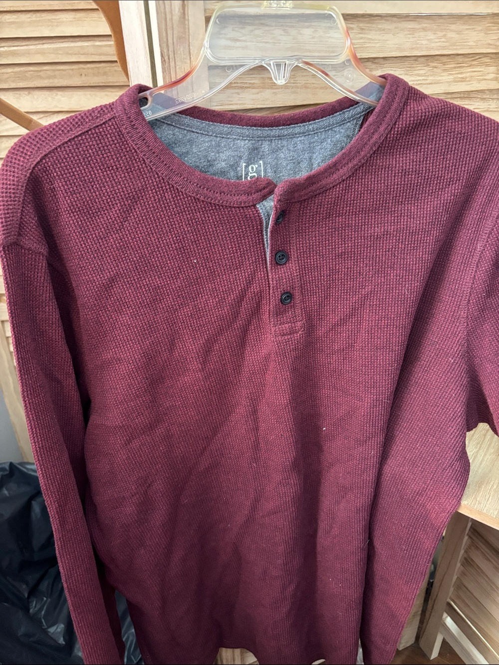 George Men's Maroon Long-Sleeve Waffle Henley XL
